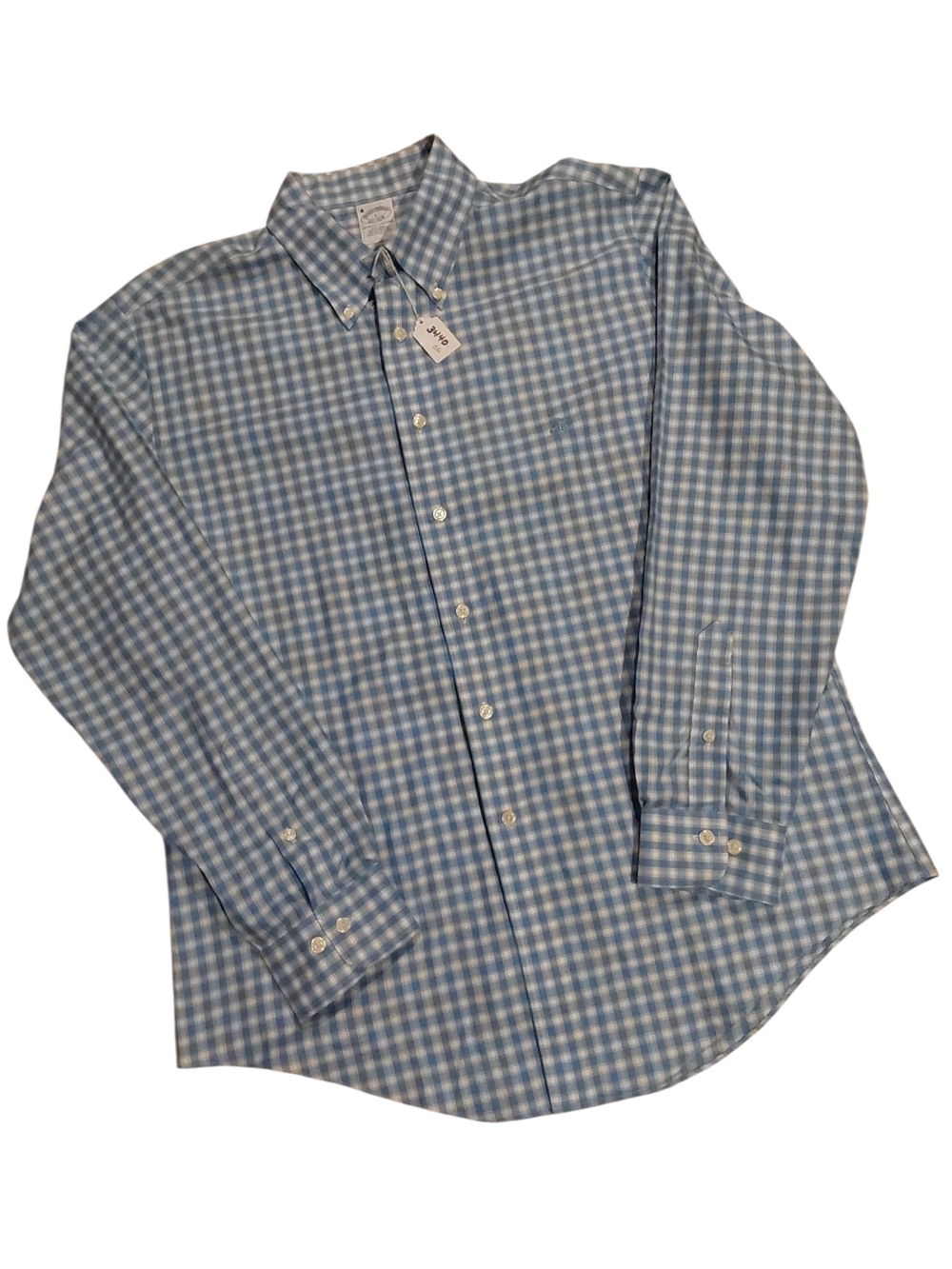 Brooks Brothers Light Blue and White Gingham Button-Down Dress Shirt - Men L